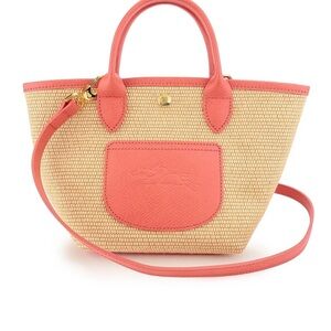 Longchamp Straw Tote Bag – Coral Leather Trim
